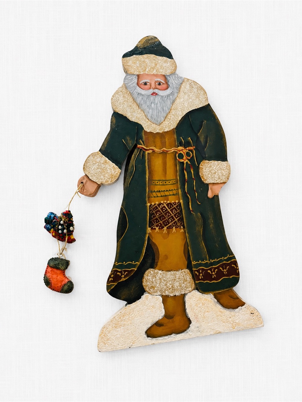 Vintage Hand Painted Wooden Santa Christmas Wall Decor Folk Art 14”